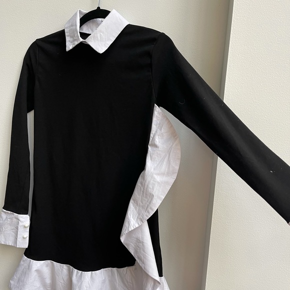 NWOT Black dress with white ruffles and collar long sleeve - Picture 5 of 11